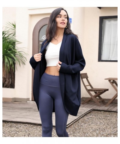 Womens Air Essentials Cocoon Cardigan Oversized Long Sleeve Open Front Coat with Pockets Navy $19.36 Sweaters