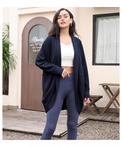 Womens Air Essentials Cocoon Cardigan Oversized Long Sleeve Open Front Coat with Pockets Navy $19.36 Sweaters