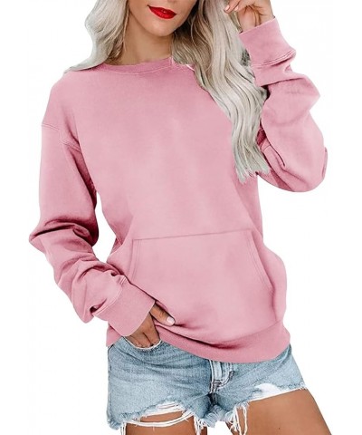 Crewneck Sweatshirts for Women Casual Basic Pullover Long Sleeve Solid Color Winter Tops Outfits with Pockets 2023 E019- Pink...