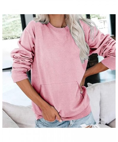 Crewneck Sweatshirts for Women Casual Basic Pullover Long Sleeve Solid Color Winter Tops Outfits with Pockets 2023 E019- Pink...