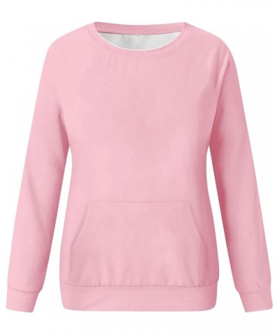 Crewneck Sweatshirts for Women Casual Basic Pullover Long Sleeve Solid Color Winter Tops Outfits with Pockets 2023 E019- Pink...