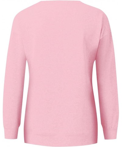 Crewneck Sweatshirts for Women Casual Basic Pullover Long Sleeve Solid Color Winter Tops Outfits with Pockets 2023 E019- Pink...