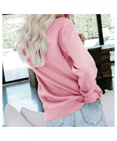 Crewneck Sweatshirts for Women Casual Basic Pullover Long Sleeve Solid Color Winter Tops Outfits with Pockets 2023 E019- Pink...