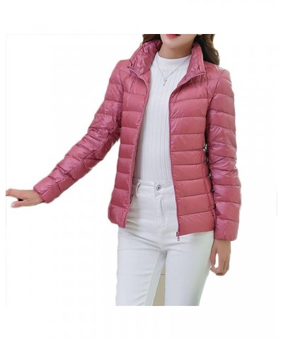 Womens Packable Down Puffer Jacket Lightweight Padded with Hood/Stand Collar/Vest Stand- Pink $19.19 Jackets