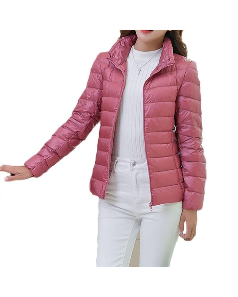 Womens Packable Down Puffer Jacket Lightweight Padded with Hood/Stand Collar/Vest Stand- Pink $19.19 Jackets