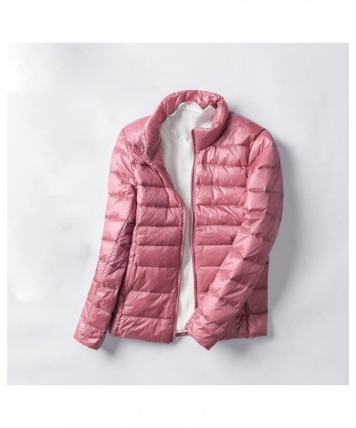 Womens Packable Down Puffer Jacket Lightweight Padded with Hood/Stand Collar/Vest Stand- Pink $19.19 Jackets