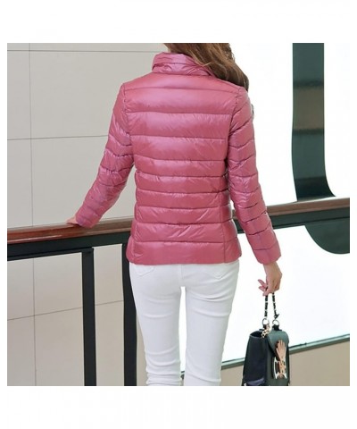 Womens Packable Down Puffer Jacket Lightweight Padded with Hood/Stand Collar/Vest Stand- Pink $19.19 Jackets