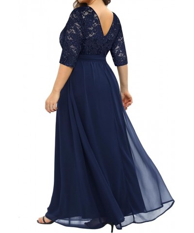 Women's Plus Size Lace Chffon Long Maxi 3/4 Sleeve V-Back Formal Dress Navy $33.12 Dresses