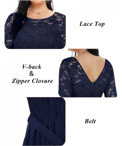 Women's Plus Size Lace Chffon Long Maxi 3/4 Sleeve V-Back Formal Dress Navy $33.12 Dresses