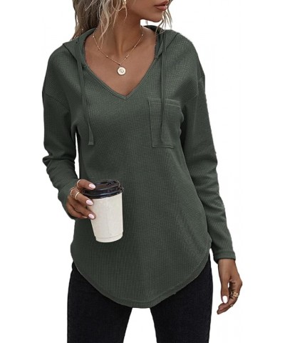 Women's V Neck Hoodies Long Sleeve Sweatshirt Drawstring Pullover Tops with Pocket 06-army Green $14.28 Hoodies & Sweatshirts