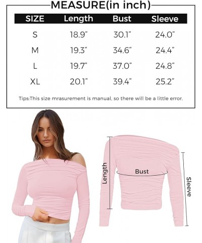 Women's Off The Shoulder Long Sleeve GoingOut Workouts Crop Tops Pink $8.54 T-Shirts