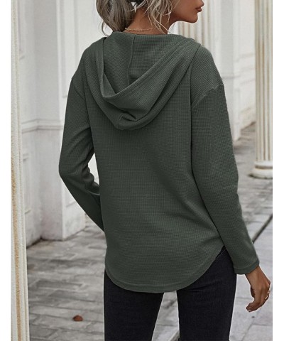 Women's V Neck Hoodies Long Sleeve Sweatshirt Drawstring Pullover Tops with Pocket 06-army Green $14.28 Hoodies & Sweatshirts