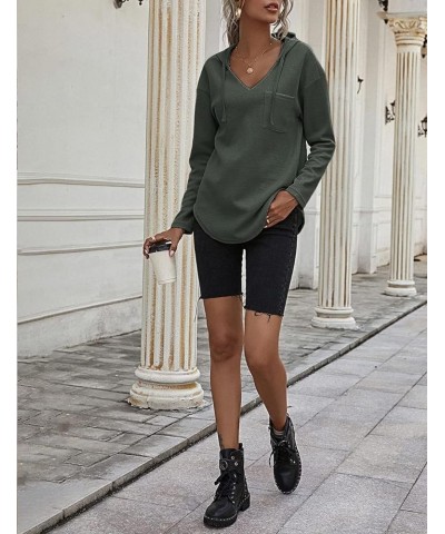 Women's V Neck Hoodies Long Sleeve Sweatshirt Drawstring Pullover Tops with Pocket 06-army Green $14.28 Hoodies & Sweatshirts