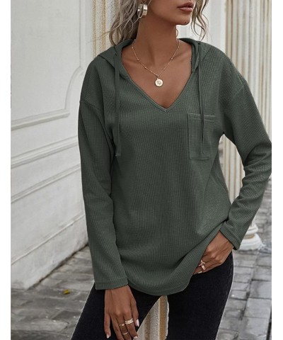 Women's V Neck Hoodies Long Sleeve Sweatshirt Drawstring Pullover Tops with Pocket 06-army Green $14.28 Hoodies & Sweatshirts