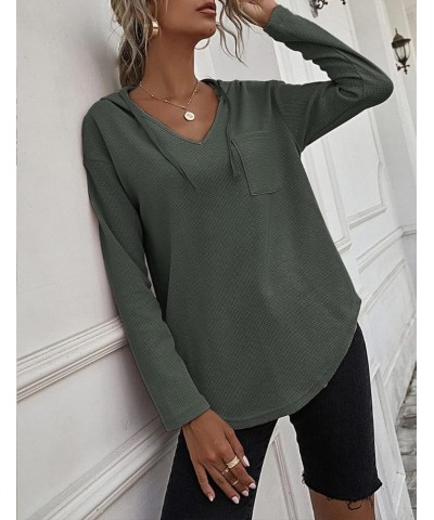 Women's V Neck Hoodies Long Sleeve Sweatshirt Drawstring Pullover Tops with Pocket 06-army Green $14.28 Hoodies & Sweatshirts