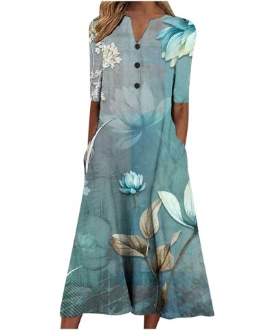 Womens Summer Dresses 2024 Casual Plus Size Dress Trendy Floral Boho Dress Flowy Spring Dress Shirt Dress with Pocket 09-ligh...