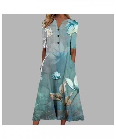 Womens Summer Dresses 2024 Casual Plus Size Dress Trendy Floral Boho Dress Flowy Spring Dress Shirt Dress with Pocket 09-ligh...