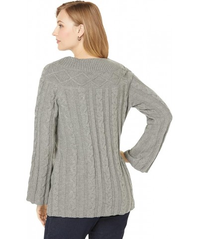 Women's Plus Size Cable Sweater Tunic Dark Olive Green $20.96 Sweaters