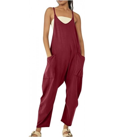 Jumpsuits for Women Dressy, Womens Jumpsuits Casual Jumpers Sleeveless Rompers Overalls Wide Leg Pants with Pockets 02-red $8...