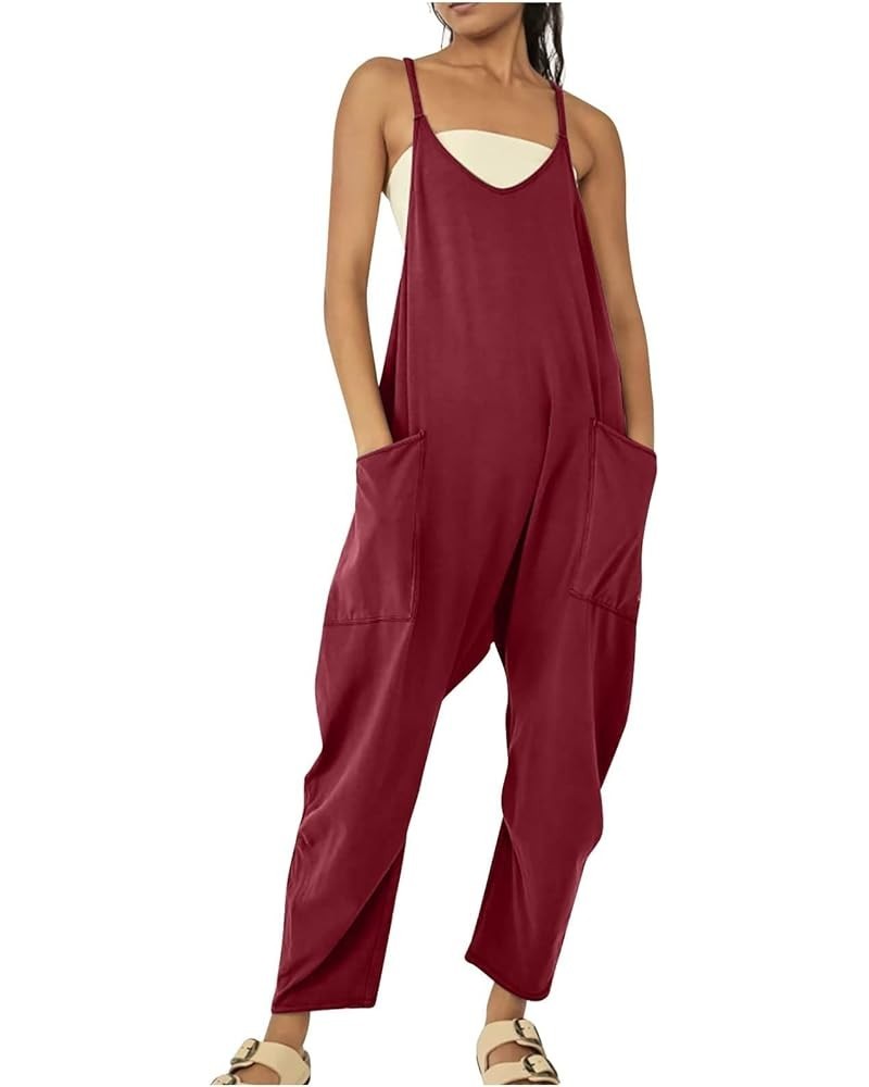 Jumpsuits for Women Dressy, Womens Jumpsuits Casual Jumpers Sleeveless Rompers Overalls Wide Leg Pants with Pockets 02-red $8...