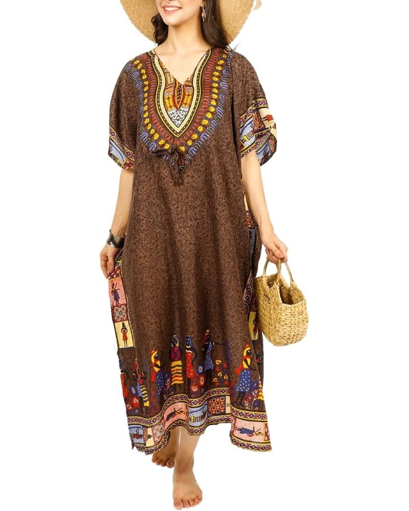 Women African Kaftan Maxi Swimsuit Beach Cover Up Nightwear Loungewear Casual Dress Ladies Dashiki Caftan Free Size… Brown $8...