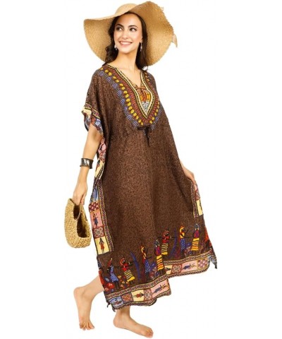 Women African Kaftan Maxi Swimsuit Beach Cover Up Nightwear Loungewear Casual Dress Ladies Dashiki Caftan Free Size… Brown $8...