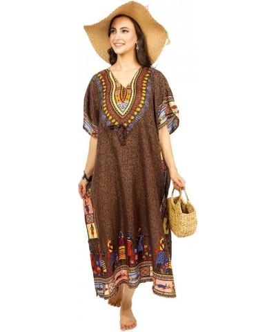 Women African Kaftan Maxi Swimsuit Beach Cover Up Nightwear Loungewear Casual Dress Ladies Dashiki Caftan Free Size… Brown $8...