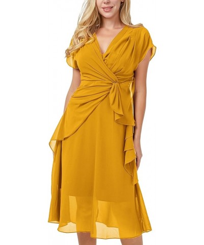 Women's Summer Double V Neck Dress, Flutter Sleeve Ruffle Chiffon Formal Party Wedding Guest Midi Dresses Yellow $12.88 Dresses