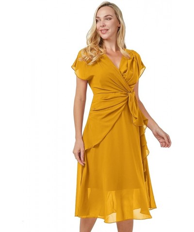 Women's Summer Double V Neck Dress, Flutter Sleeve Ruffle Chiffon Formal Party Wedding Guest Midi Dresses Yellow $12.88 Dresses