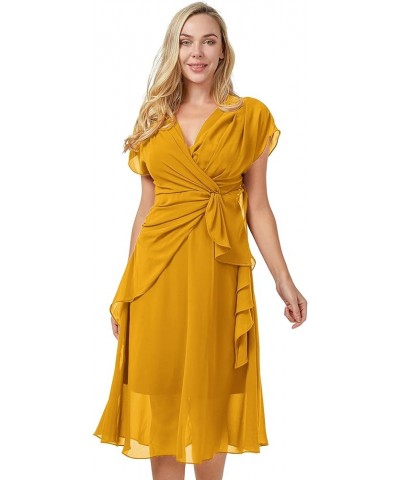 Women's Summer Double V Neck Dress, Flutter Sleeve Ruffle Chiffon Formal Party Wedding Guest Midi Dresses Yellow $12.88 Dresses