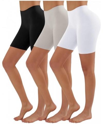 3 Pack Women Seamless Slip Shorts Stretch High Waist Yoga Bike Short Boyshort Panties for Under Dress 3 Pack - Black+white+gr...