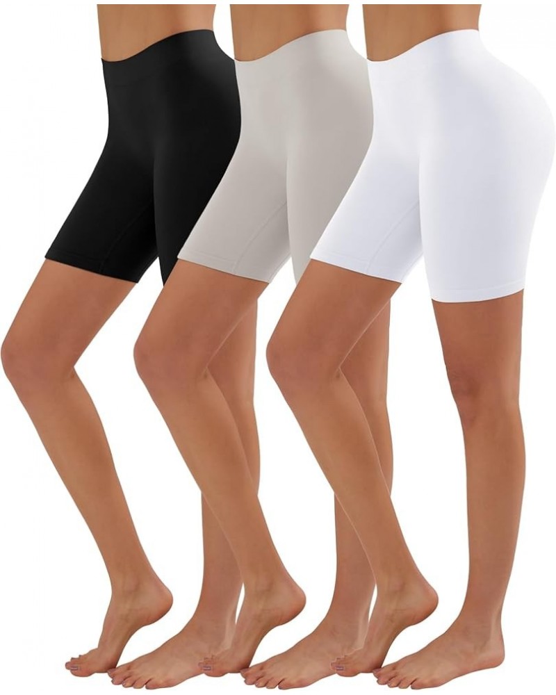 3 Pack Women Seamless Slip Shorts Stretch High Waist Yoga Bike Short Boyshort Panties for Under Dress 3 Pack - Black+white+gr...