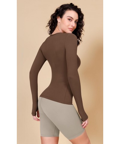 Cloud Feeling Long Sleeve Shirts with Thumb Hole for Women Crew Neck Yoga Tee Workout Tops Brunette $14.74 Activewear