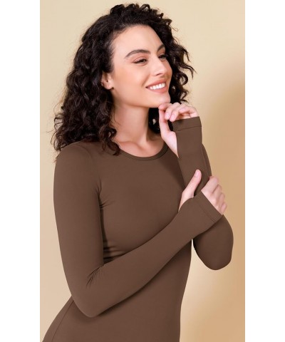 Cloud Feeling Long Sleeve Shirts with Thumb Hole for Women Crew Neck Yoga Tee Workout Tops Brunette $14.74 Activewear