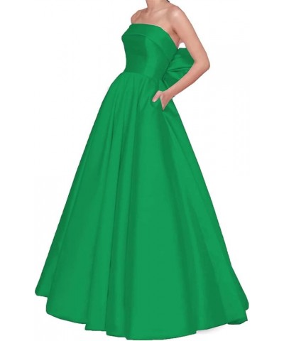 Women's A-Line Strapless Floor Length Satin Bow Evening Dresses with Pocket Long Simple Elegant Prom Dresses Green $37.40 Dre...