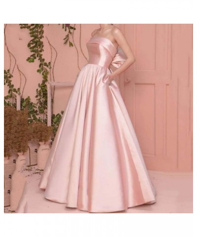 Women's A-Line Strapless Floor Length Satin Bow Evening Dresses with Pocket Long Simple Elegant Prom Dresses Green $37.40 Dre...