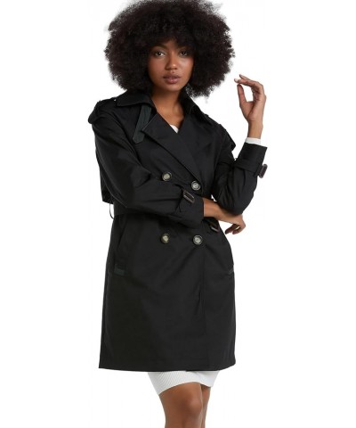 Women's Classic Double Breasted Trench Coat Mid Length Windbreaker Jacket Outwear with Belt Black $16.40 Coats