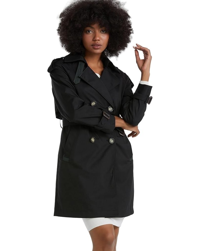 Women's Classic Double Breasted Trench Coat Mid Length Windbreaker Jacket Outwear with Belt Black $16.40 Coats