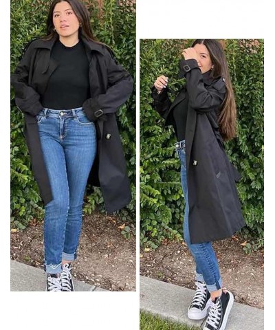 Women's Classic Double Breasted Trench Coat Mid Length Windbreaker Jacket Outwear with Belt Black $16.40 Coats