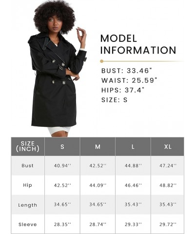 Women's Classic Double Breasted Trench Coat Mid Length Windbreaker Jacket Outwear with Belt Black $16.40 Coats