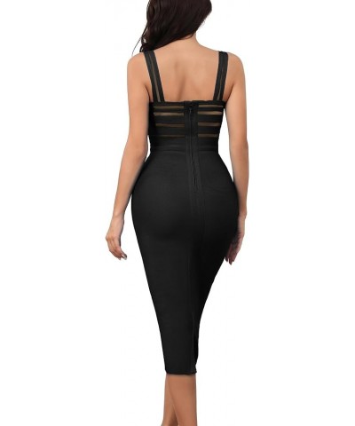 Women's Stretchy Bandage Bodycon Midi Dress Elegant Sleeveless Spaghetti Straps Evening Party Cocktail Dresses Black $23.03 D...