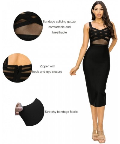 Women's Stretchy Bandage Bodycon Midi Dress Elegant Sleeveless Spaghetti Straps Evening Party Cocktail Dresses Black $23.03 D...