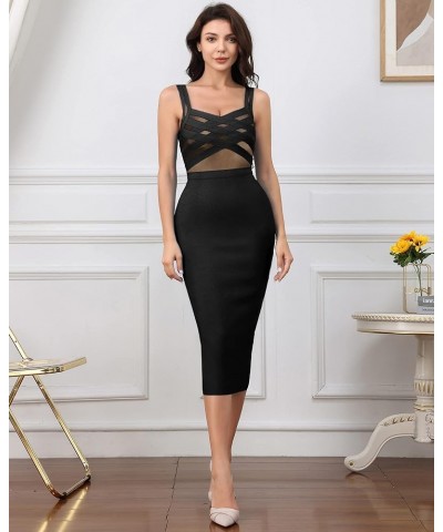 Women's Stretchy Bandage Bodycon Midi Dress Elegant Sleeveless Spaghetti Straps Evening Party Cocktail Dresses Black $23.03 D...