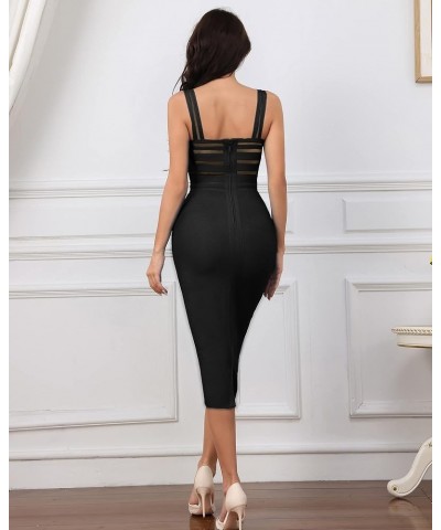 Women's Stretchy Bandage Bodycon Midi Dress Elegant Sleeveless Spaghetti Straps Evening Party Cocktail Dresses Black $23.03 D...