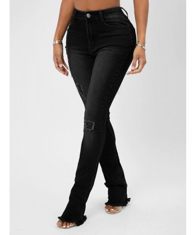 Womens Jeans Jeans for Women High Waist Ripped Raw Hem Skinny Jeans (Color : Black, Size : W30 L32) $21.42 Jeans