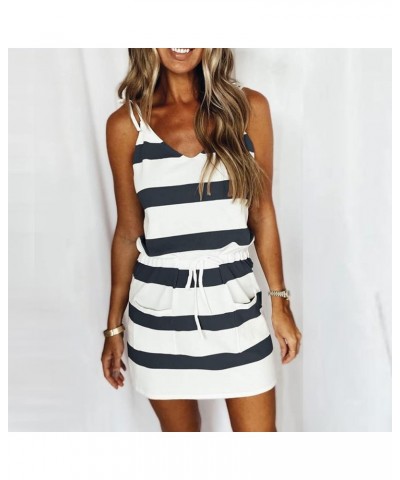 Dresses for Women 2023, Trendy Striped Beach Cover Up Boho Mini Dress Summer Casual Tunic Dress with Pockets 01black $6.83 Sw...