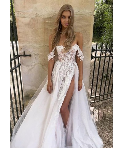 White Mermaid Wedding Dresses for Bride Off Shoulder Beach Wedding Gowns with Train Lace Bridal Gown YMX43 Style23 Ivory $50....