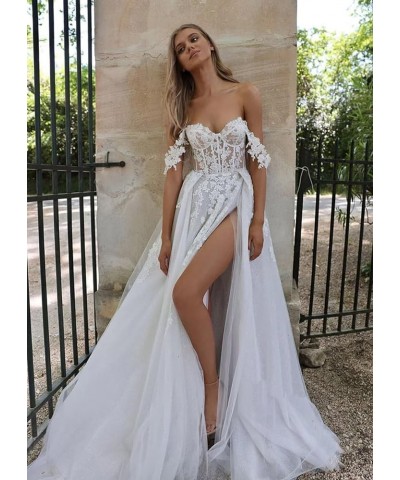 White Mermaid Wedding Dresses for Bride Off Shoulder Beach Wedding Gowns with Train Lace Bridal Gown YMX43 Style23 Ivory $50....