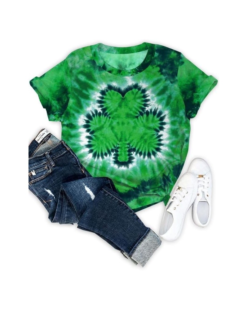 Women's St. Patrick's Day Shirt Green Crewneck Short Sleeve Tee Tops Clover Tie Dye $8.54 T-Shirts