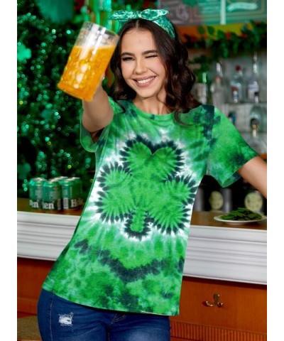 Women's St. Patrick's Day Shirt Green Crewneck Short Sleeve Tee Tops Clover Tie Dye $8.54 T-Shirts